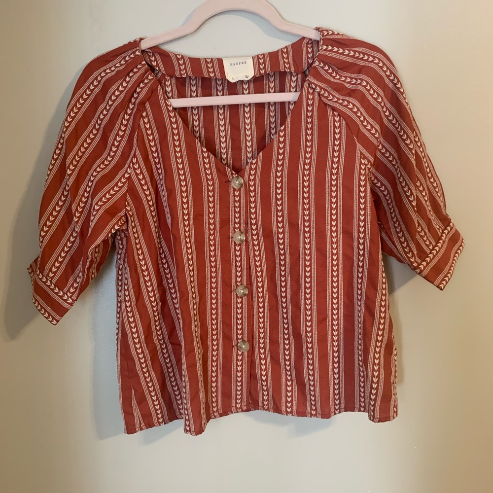 Francescas puffy sleeve button up. Rust colored